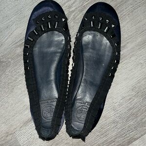 Used Navy Tory Burch Studded Flats